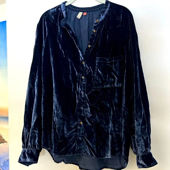 Pilcro Blue Velvet Top L - Picture 1 of 3